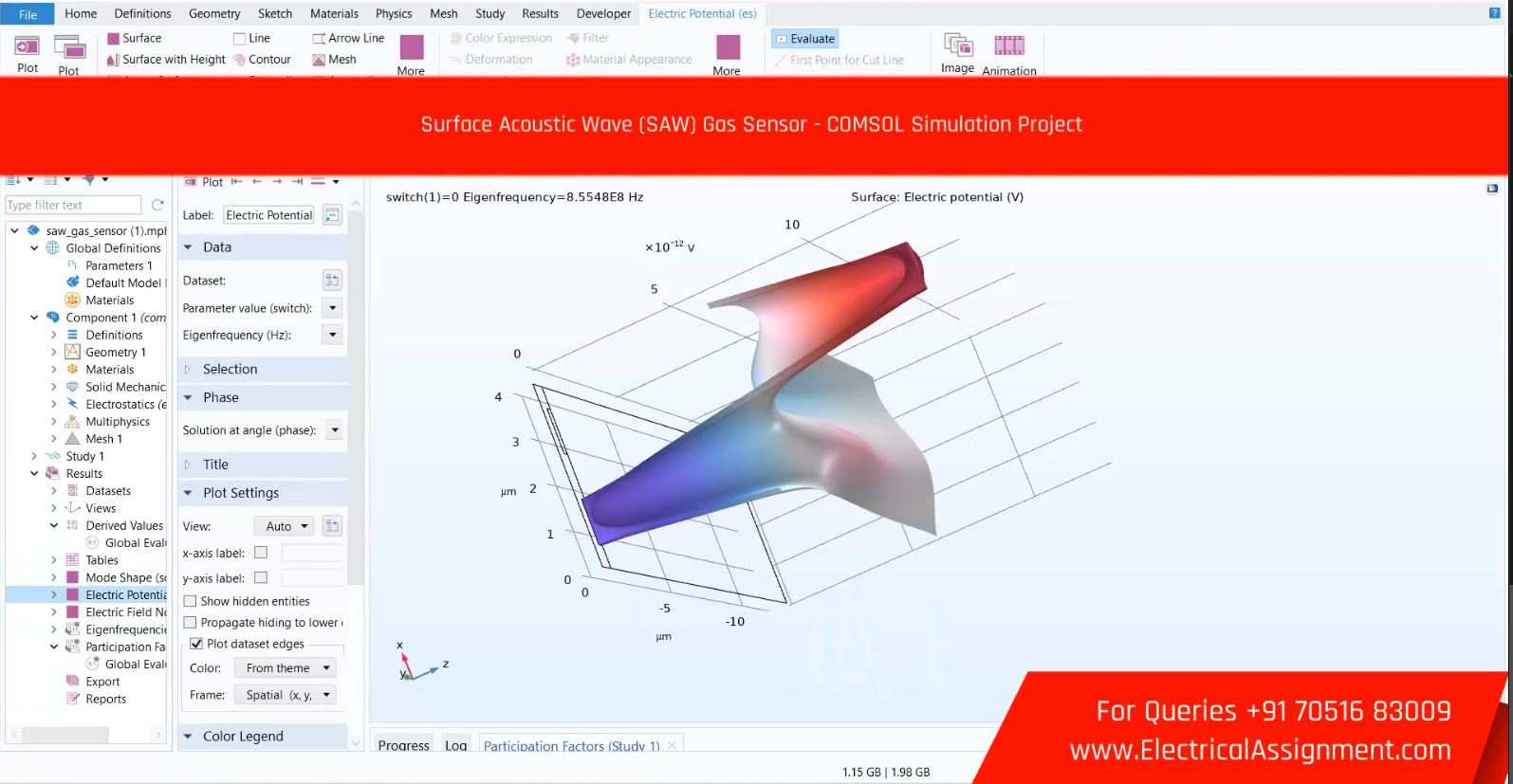 Surface Acoustic Wave (SAW) Gas Sensor - COMSOL Simulation Project screenshot 3